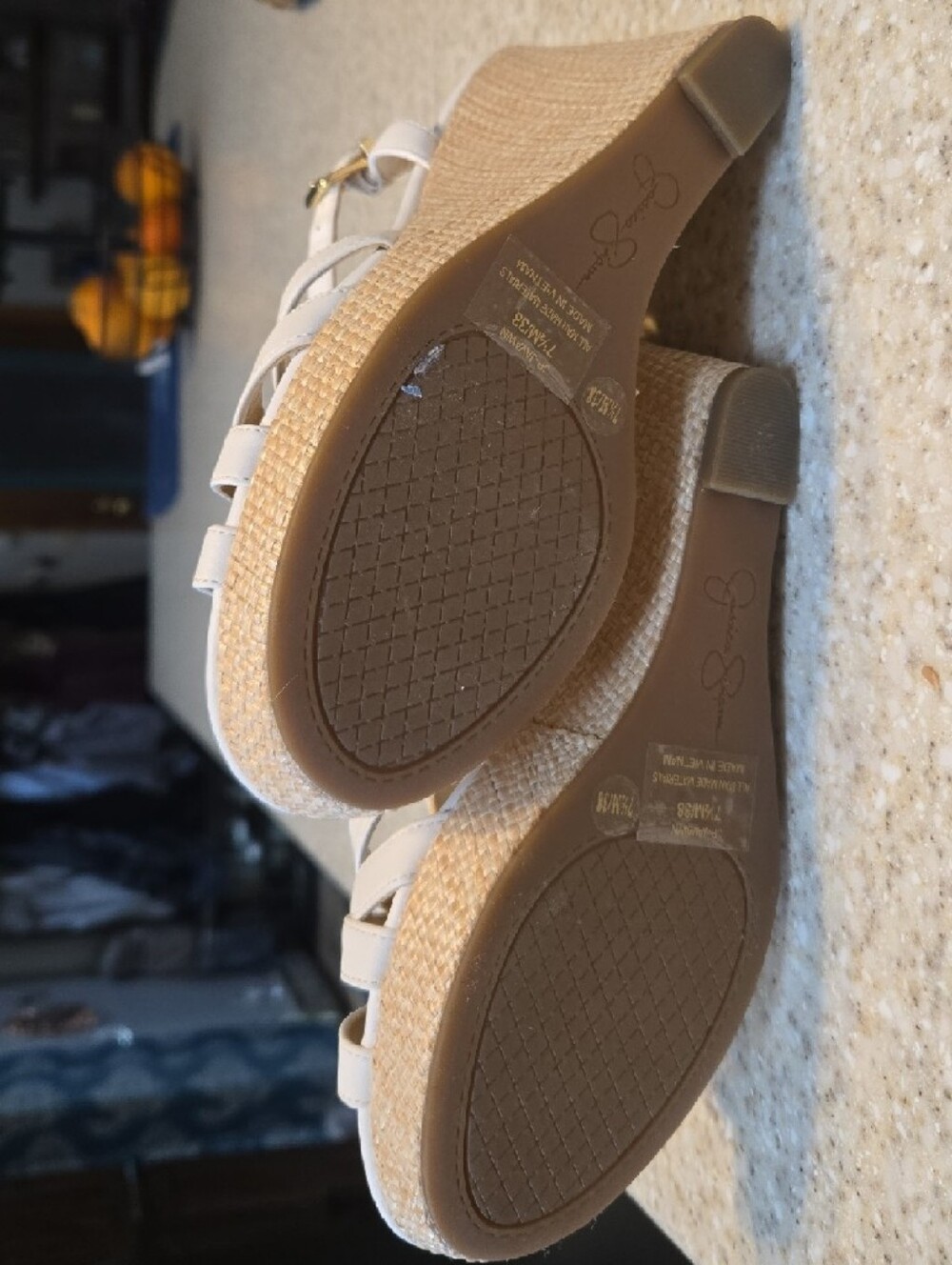 Jessica Simpson Cream T-Strap Wedge Sandals - Picture 2 of 2